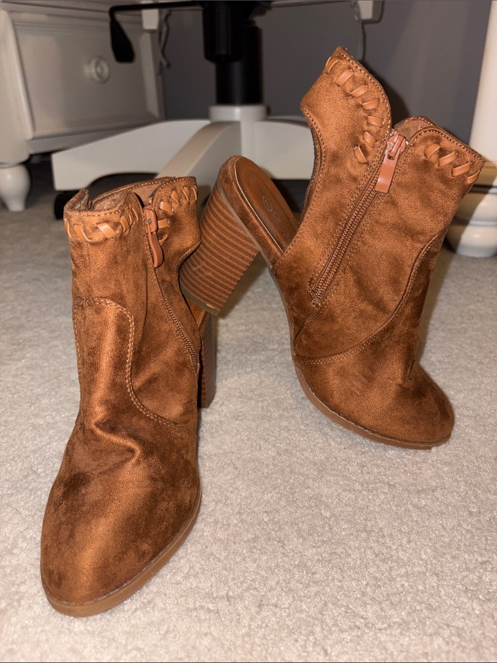 Women’s Suede Peep-Toe Block Heel Ankle Boots - Brown